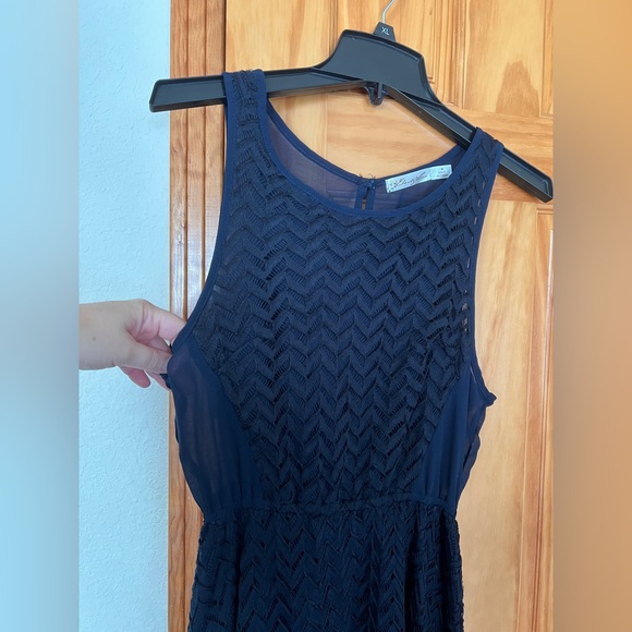 Liberty Love Navy Blue High-Low Sheer Dress Size Medium - Picture 2 of 9